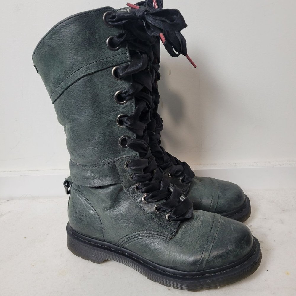 Dr. Martens Dark Green Lace-Up Combat Boots - Picture 4 of 13